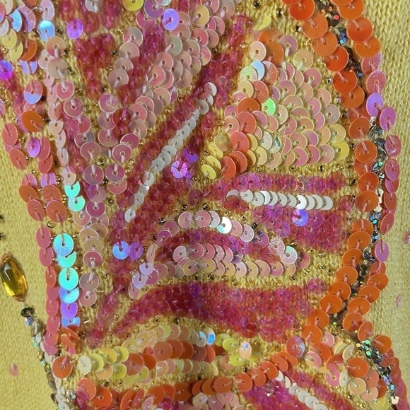 The Quacker Factory Sweater Plus size 1X Yellow Butterfly Sequins Beads Summer - Picture 11 of 15